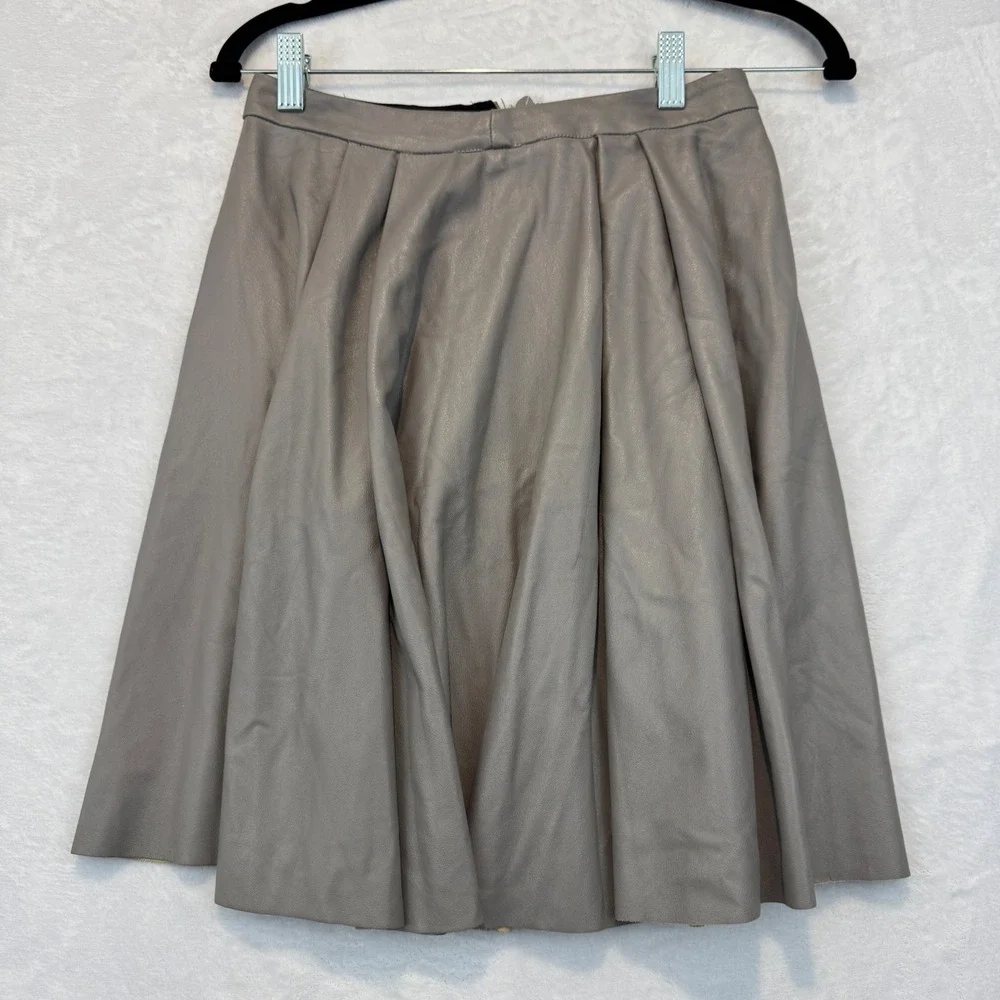 ADL x Cengizabazoğlu Taupe Grey Faux Leather A-Line Midi Skirt Womens